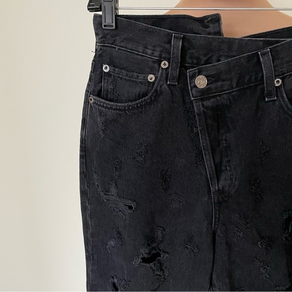AGOLDE Feverish Black Distressed High Rise Criss Cross Straight Leg Jeans NWT 27 - Picture 8 of 12